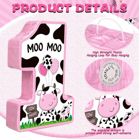 Hungdao Number 1/2 Piñata with Blindfold Stick and Confetti First Birthday Cow Piñata Decorations Cow Piñata for Boys Girls Anniversary Celebration Decorations Game Supplies Baby Shower(Number 2) in Kuwait