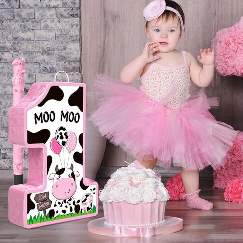 Hungdao Number 1/2 Piñata with Blindfold Stick and Confetti First Birthday Cow Piñata Decorations Cow Piñata for Boys Girls Anniversary Celebration Decorations Game Supplies Baby Shower(Number 2) in Kuwait