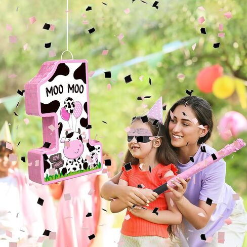 Hungdao Number 1/2 Piñata with Blindfold Stick and Confetti First Birthday Cow Piñata Decorations Cow Piñata for Boys Girls Anniversary Celebration Decorations Game Supplies Baby Shower(Number 2) in Kuwait
