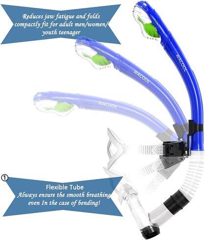 WACOOL Training Headstrap Support Dry Top Snorkel Tube Comfortable Mouthpiece One-Way Purge Valve for Pool Open Water Scuba Lap Swimming Swimmer Diving Snorkeling in Saudi Arabia