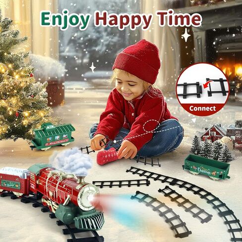 مجموعة قطار للبنات ، عيد الميلاد الكهربائي التحكم عن بُعد قطار مع البخار والصوت والضوء ، ألعاب قطار التحكم عن بُعد مع محرك قاطرة البخار ، سيارات البضائع للأطفال 3 4 5 6 7 8 سنة in Kuwait