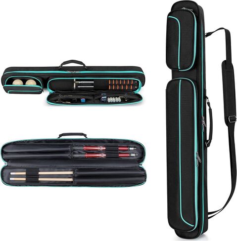 Pool Cue Case, 2 x 2 Pool Stick Case with 2 Shafts and 2 Butts Slots, Heavy Duty Billiard Cue Carrying Case for Pool Cue Accessories in Saudi Arabia