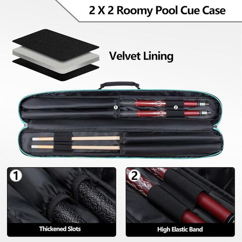 Pool Cue Case, 2 x 2 Pool Stick Case with 2 Shafts and 2 Butts Slots, Heavy Duty Billiard Cue Carrying Case for Pool Cue Accessories in Saudi Arabia