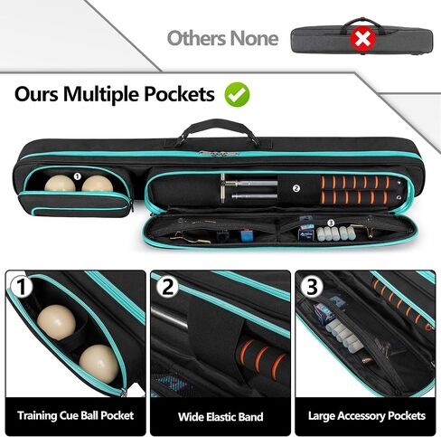 Pool Cue Case, 2 x 2 Pool Stick Case with 2 Shafts and 2 Butts Slots, Heavy Duty Billiard Cue Carrying Case for Pool Cue Accessories in Saudi Arabia