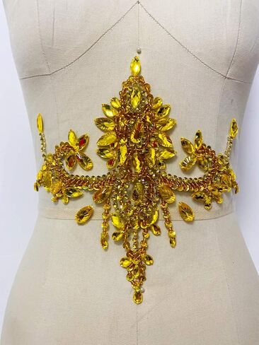 Handmade Rhinestone Patches Trim Crystal Beads Applique for Dress Waist Accessory (AB Color) in Kuwait