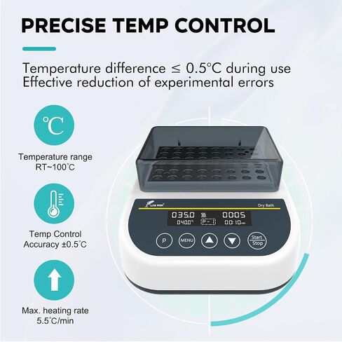 LAB FISH Heating Digital Dry Bath Incubator Laboratory Thermostatic Heater,Programmable Timer | Dry Block Incubator with 1.5ml*35 Centrifuge Tubes Block in Saudi Arabia