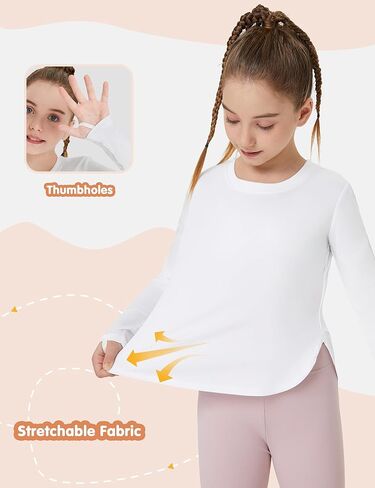 FitsT4 قمصان رياضية للفتيات للشمس بأكمام طويلة تي شيرت للحماية من الطفح الجلدي بعامل حماية من الأشعة فوق البنفسجية 50+ قمصان سباحة للحماية من الأشعة فوق البنفسجية in Kuwait