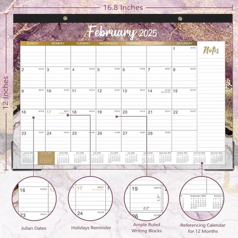 Desk Calendar 2025-2026 – Large Monthly Desk Calendar, Jul 2025 – Dec 2026, 22" x 17", 18 Months Desk Pad Calendar, Ruled Block, To-do List & Notes, Tear Off, Best Desk/Wall Calendar - Gorgeous Marble in Kuwait