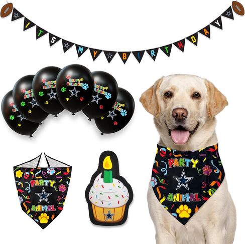 NFL Pittsburgh Steelers Dog Birthday Party Set 9 pcs with 1 Football Bandana Large/X-Large, 1 Banner, 1 Birthday Cake Toy & 6 B-Day Balloons, Dog Birthday Set, Costume, Fun Doggie Pawty Accessories in Saudi Arabia