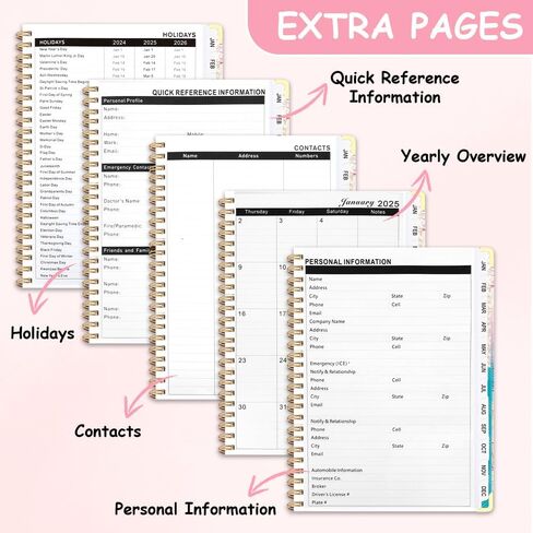 2025 Planner - Weekly and Monthly Planner 2025 Calendar Monthly Planner Daily Planner Agendas, January - December 2025, Spiral Bound, Office Home School Supplies for Women & Men, A5 (6.3" x 8.5") Pink in Kuwait