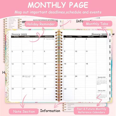 2025 Planner - Weekly and Monthly Planner 2025 Calendar Monthly Planner Daily Planner Agendas, January - December 2025, Spiral Bound, Office Home School Supplies for Women & Men, A5 (6.3" x 8.5") Pink in Kuwait