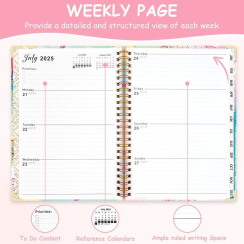 2025 Planner - Weekly and Monthly Planner 2025 Calendar Monthly Planner Daily Planner Agendas, January - December 2025, Spiral Bound, Office Home School Supplies for Women & Men, A5 (6.3" x 8.5") Pink in Kuwait
