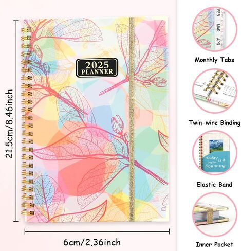 2025 Planner - Weekly and Monthly Planner 2025 Calendar Monthly Planner Daily Planner Agendas, January - December 2025, Spiral Bound, Office Home School Supplies for Women & Men, A5 (6.3" x 8.5") Pink in Kuwait