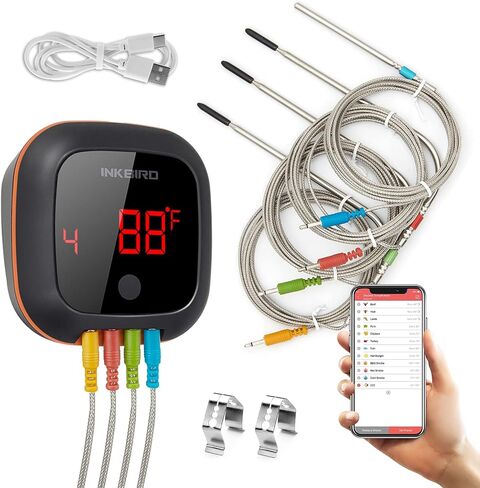 Inkbird IBT-4XS Bluetooth Wireless Grill BBQ Thermometer for Grilling with 4 Probes, Timer, Alarm,150 ft Barbecue Cooking Kitchen Food Meat Thermometer for Smoker, Oven, Drum in Saudi Arabia