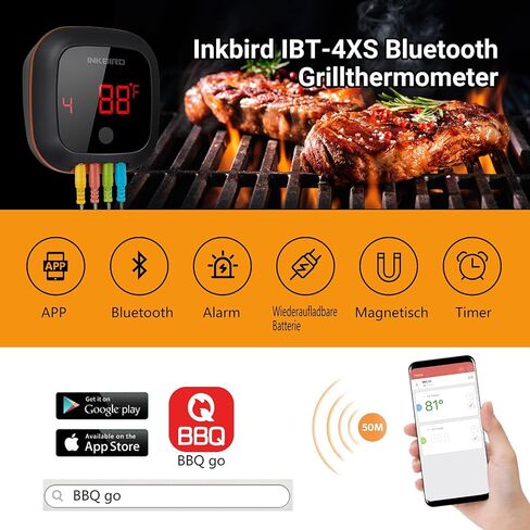Inkbird IBT-4XS Bluetooth Wireless Grill BBQ Thermometer for Grilling with 4 Probes, Timer, Alarm,150 ft Barbecue Cooking Kitchen Food Meat Thermometer for Smoker, Oven, Drum in Saudi Arabia