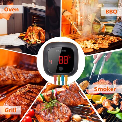 Inkbird IBT-4XS Bluetooth Wireless Grill BBQ Thermometer for Grilling with 4 Probes, Timer, Alarm,150 ft Barbecue Cooking Kitchen Food Meat Thermometer for Smoker, Oven, Drum in Saudi Arabia