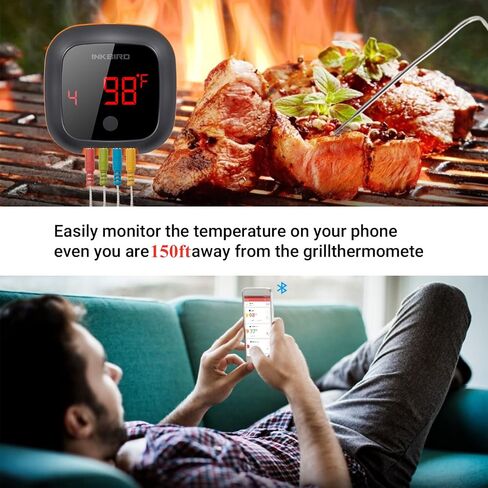 Inkbird IBT-4XS Bluetooth Wireless Grill BBQ Thermometer for Grilling with 4 Probes, Timer, Alarm,150 ft Barbecue Cooking Kitchen Food Meat Thermometer for Smoker, Oven, Drum in Saudi Arabia