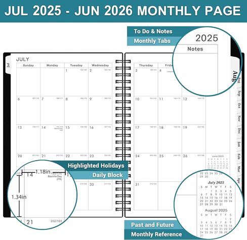 Planner 2025-2026 - Academic Planner 2025-2026, JUL 2025 - JUN 2026, 6.3'' × 8.4'', Weekly & Monthly Planner, Notes, Thick Paper, Twin-wire Binding, Back Pocket in Saudi Arabia