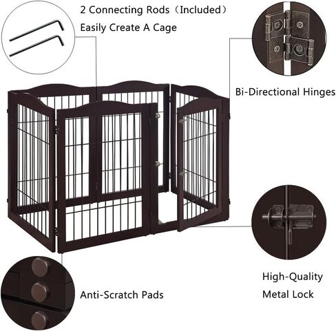 beeNbkks Extra Wide Pet Gate, 6 Panels Freestanding Dog Gate with Walk Through Door and 5 Support Feet, Foldable Pet Barrier Fence for Stairs Doorways Fireplace, Indoor Exercise Playpen for Dogs Cats in Kuwait