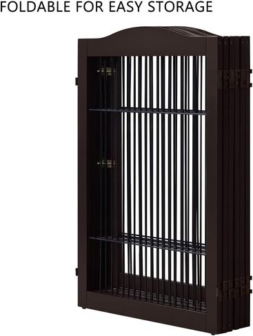 beeNbkks Extra Wide Pet Gate, 6 Panels Freestanding Dog Gate with Walk Through Door and 5 Support Feet, Foldable Pet Barrier Fence for Stairs Doorways Fireplace, Indoor Exercise Playpen for Dogs Cats in Kuwait