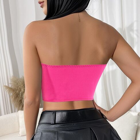 jascaela Women's Sexy Sleeveless Fuzzy Trim Bustier Cami Tube Top Faux Fur Tank Tops Corset Top Rave Festival Outfits in Kuwait