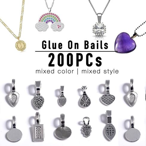 200PCs Glue on Pinch Bails for Jewelry Making, Necklace Pendant Finding & Supplies for Crafts Making (Mixed Color) in Kuwait