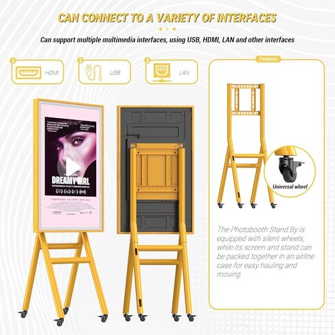 MWE Mobile Digital Signage Display 43in with Flight Case,Portable UHD Non/Touchscreen Advertising Display Kiosk for Video Photo Booth Stand by Series Screen Mirroring (Touch Screen, Wooden, 43in) in Saudi Arabia