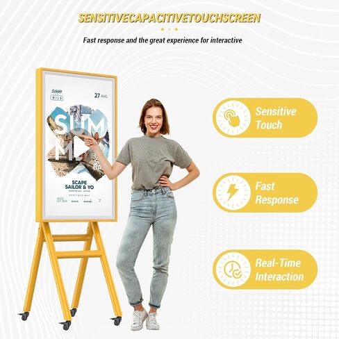 MWE Mobile Digital Signage Display 43in with Flight Case,Portable UHD Non/Touchscreen Advertising Display Kiosk for Video Photo Booth Stand by Series Screen Mirroring (Touch Screen, Wooden, 43in) in Saudi Arabia