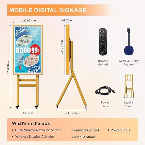 MWE Mobile Digital Signage Display 43in with Flight Case,Portable UHD Non/Touchscreen Advertising Display Kiosk for Video Photo Booth Stand by Series Screen Mirroring (Touch Screen, Wooden, 43in) in Saudi Arabia