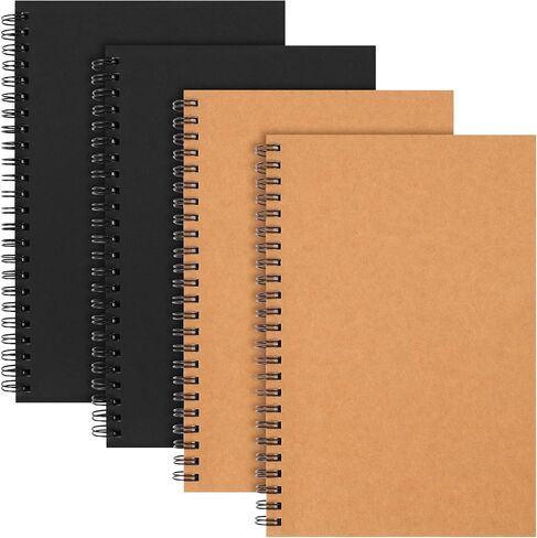 LABUK 7 Pack Blank Spiral Notebook, A5 Unlined Spiral Notebook, 100 Pages Journal Sketch Books 8.3"x 5.5" Soft Cover Kraft Diary Planner, 50 Sheets for School Travel Office (Brown) in Kuwait