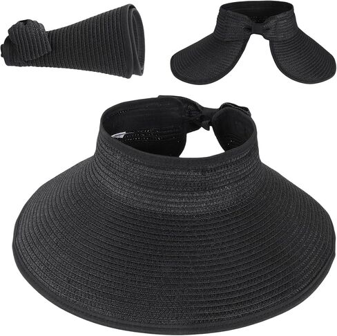 Women Straw Sun Visor Hat - UV Protection Wide Brim Roll Up Summer Hat Foldable Outdoor in Saudi Arabia