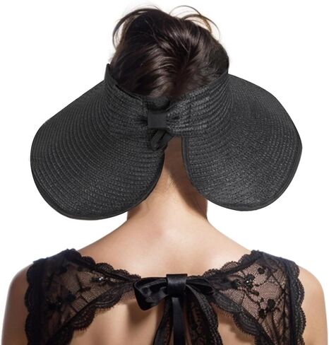 Women Straw Sun Visor Hat - UV Protection Wide Brim Roll Up Summer Hat Foldable Outdoor in Saudi Arabia