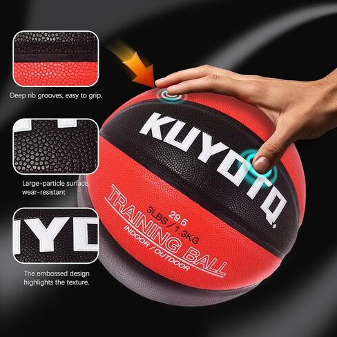 KUYOTQ 3LBS/3.3LBS/2.2LBS/ 29.5/28.5" Weighted Basketball Composite Indoor Outdoor Heavy Trainer Basketball for Improving Ball Handling Dribbling Passing and Rebounding Skill (deflated, Size 7/6) in Saudi Arabia