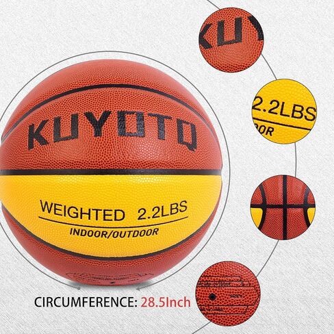 KUYOTQ 3LBS/3.3LBS/2.2LBS/ 29.5/28.5 بوصة كرة سلة مرجحة مركبة للأماكن المغلقة والخارجية، كرة سلة ثقيلة لتحسين التعامل مع الكرة، والمراوغة، والتمرير والمهارة المرتدة (مفرغة من الهواء، مقاس 7/6) in Saudi Arabia