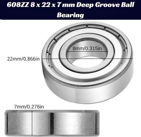 100 PCS 608-ZZ Ball Bearing 8mm x 22mm x 7mm Double Metal Sealed Shielded for Electric Motor, Skateboards, Inline Skates, Household Appliances in Saudi Arabia