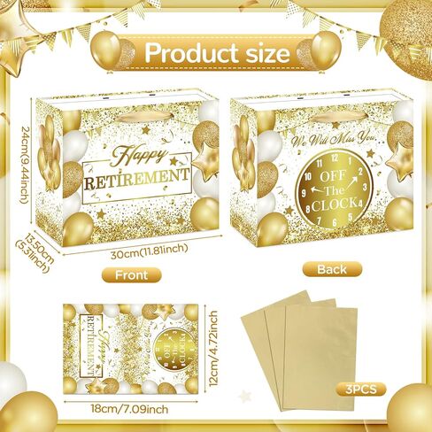 Retirement Gift Bag with Tissue Paper Set Large Black and Gold Happy Retirement Wrapping Gift Bag and Greeting Card for Men Women Office Coworker Farewell Going Away Party Favors Wrap Bags Supplies in Kuwait