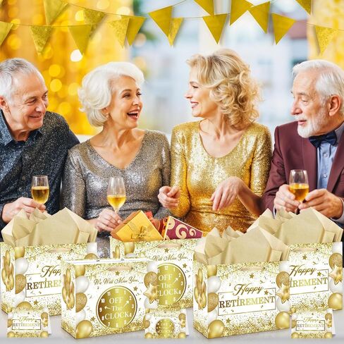 Retirement Gift Bag with Tissue Paper Set Large Black and Gold Happy Retirement Wrapping Gift Bag and Greeting Card for Men Women Office Coworker Farewell Going Away Party Favors Wrap Bags Supplies in Kuwait