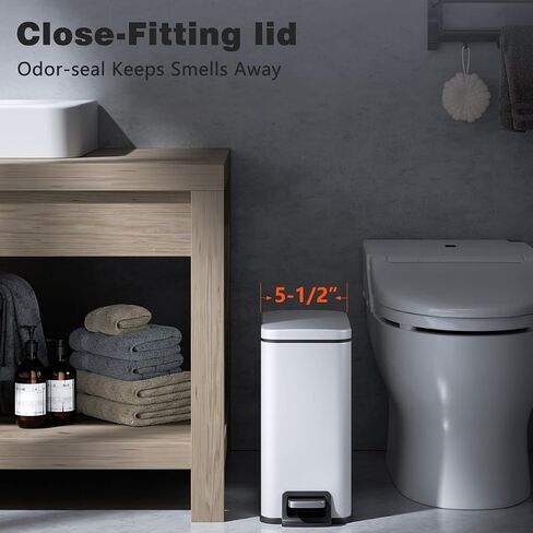 Slim Bathroom Trash Can with Soft Close Lid, 1.6 Gallon Stainless Steel Garbage Can with Removable Inner Bucket, Durable Step Pedal, Small Trash Bins for Toilet, Bedroom, Kitchen, Office in Saudi Arabia