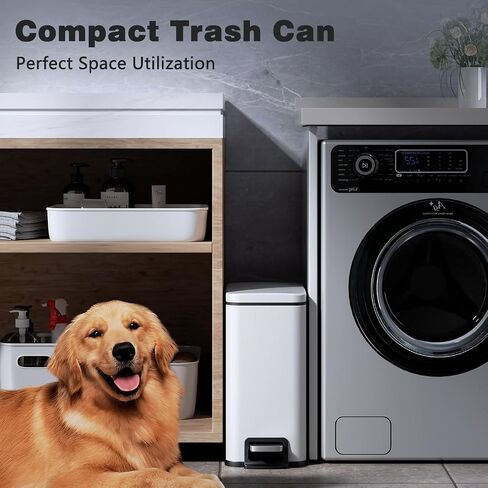 Slim Bathroom Trash Can with Soft Close Lid, 1.6 Gallon Stainless Steel Garbage Can with Removable Inner Bucket, Durable Step Pedal, Small Trash Bins for Toilet, Bedroom, Kitchen, Office in Saudi Arabia