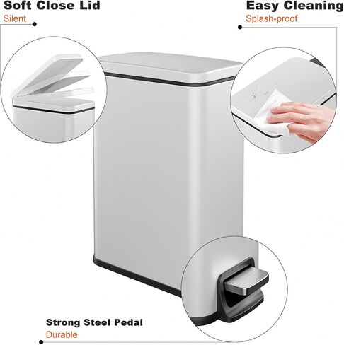 Slim Bathroom Trash Can with Soft Close Lid, 1.6 Gallon Stainless Steel Garbage Can with Removable Inner Bucket, Durable Step Pedal, Small Trash Bins for Toilet, Bedroom, Kitchen, Office in Saudi Arabia