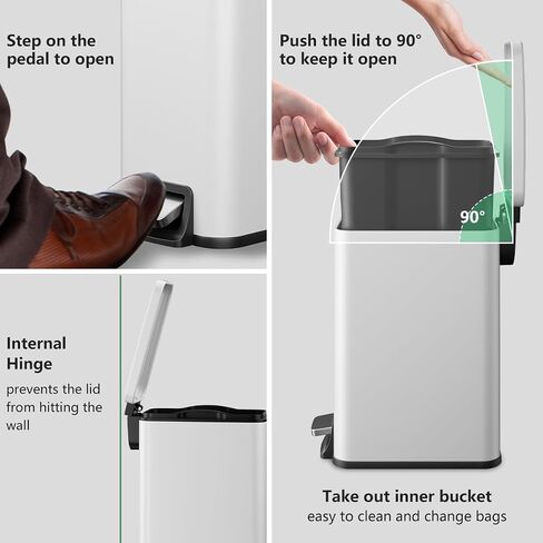 Slim Bathroom Trash Can with Soft Close Lid, 1.6 Gallon Stainless Steel Garbage Can with Removable Inner Bucket, Durable Step Pedal, Small Trash Bins for Toilet, Bedroom, Kitchen, Office in Saudi Arabia