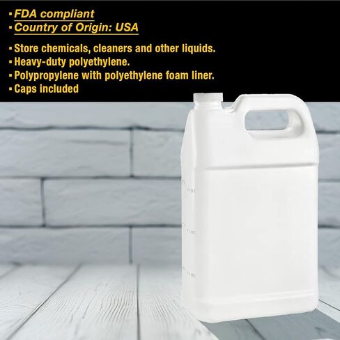 1 Gallon Plastic Jugs with Lids, Water Jugs Bottles Storage Containers with Ergonomic Handle, FDA compliant made in USA HDPE Container (1, Natural, 1 Gallon) in Saudi Arabia