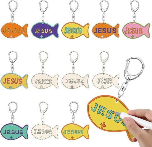 24 Pcs Religious Cross Keychain Crafts Color Your Own Wood Keychains DIY Christian Coloring Keychain Gifts Blank Unfinished Cross Keychains Kits for Religious Sunday School Classroom Activities in Kuwait