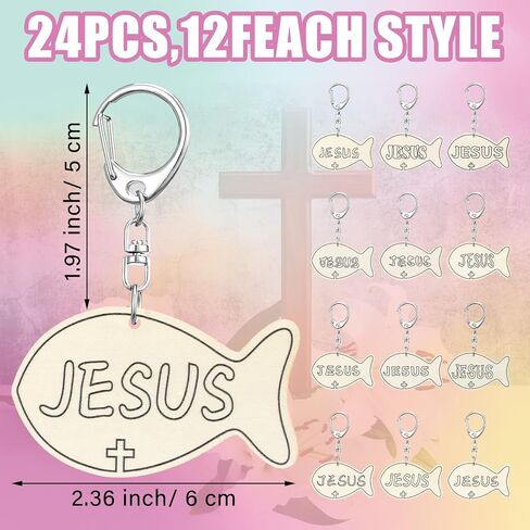 24 Pcs Religious Cross Keychain Crafts Color Your Own Wood Keychains DIY Christian Coloring Keychain Gifts Blank Unfinished Cross Keychains Kits for Religious Sunday School Classroom Activities in Kuwait