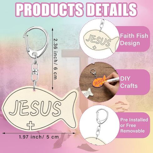 24 Pcs Religious Cross Keychain Crafts Color Your Own Wood Keychains DIY Christian Coloring Keychain Gifts Blank Unfinished Cross Keychains Kits for Religious Sunday School Classroom Activities in Kuwait