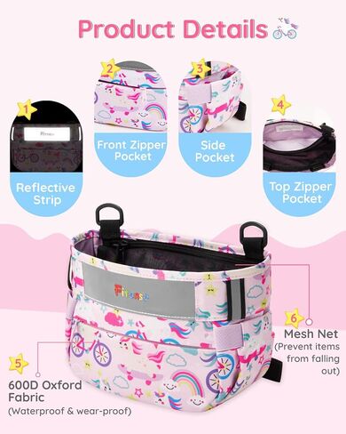 Kids Bike Basket, Bicycle Basket Front Handlebar, Waterproof Cute Fabric Children's Bike Basket, Kids Bike Accessories Fit Most Boys, Girls, Toddlers Bike or Scooter, Easy to Install in Saudi Arabia