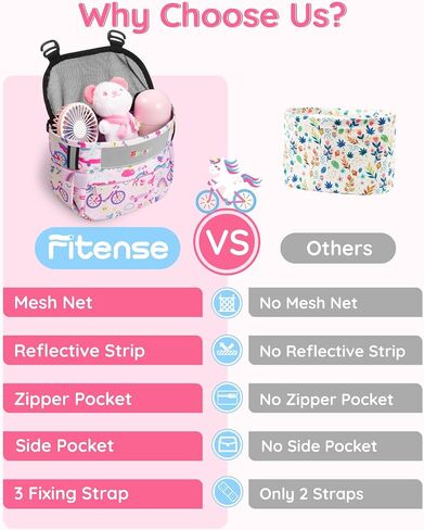 Kids Bike Basket, Bicycle Basket Front Handlebar, Waterproof Cute Fabric Children's Bike Basket, Kids Bike Accessories Fit Most Boys, Girls, Toddlers Bike or Scooter, Easy to Install in Saudi Arabia