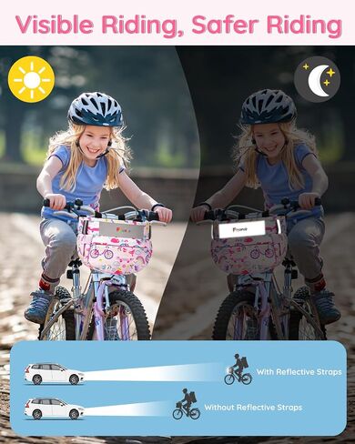 Kids Bike Basket, Bicycle Basket Front Handlebar, Waterproof Cute Fabric Children's Bike Basket, Kids Bike Accessories Fit Most Boys, Girls, Toddlers Bike or Scooter, Easy to Install in Saudi Arabia