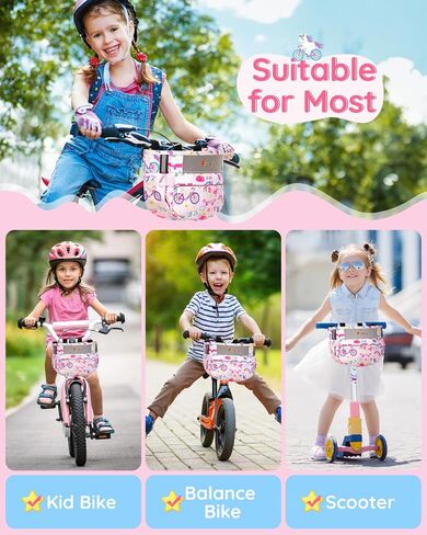 Kids Bike Basket, Bicycle Basket Front Handlebar, Waterproof Cute Fabric Children's Bike Basket, Kids Bike Accessories Fit Most Boys, Girls, Toddlers Bike or Scooter, Easy to Install in Saudi Arabia