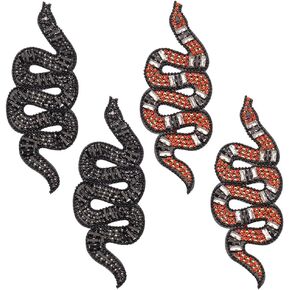 INFUNLY 4pcs Snake Beaded Patches Sew on Patches Snake for Clothes Reptile Badges Applique Motif DIY Embroidery Appliques Patch Black Snake Beaded Patch for Shoes Clothes Bags Decorated Accessories